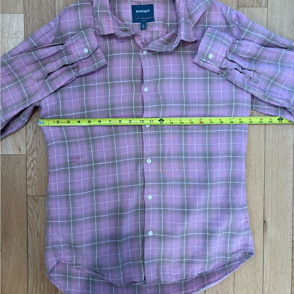 Bonobos Slim Fit Linen Blend Plaid Button-Down Shirt (Size L) - Picture 7 of 8